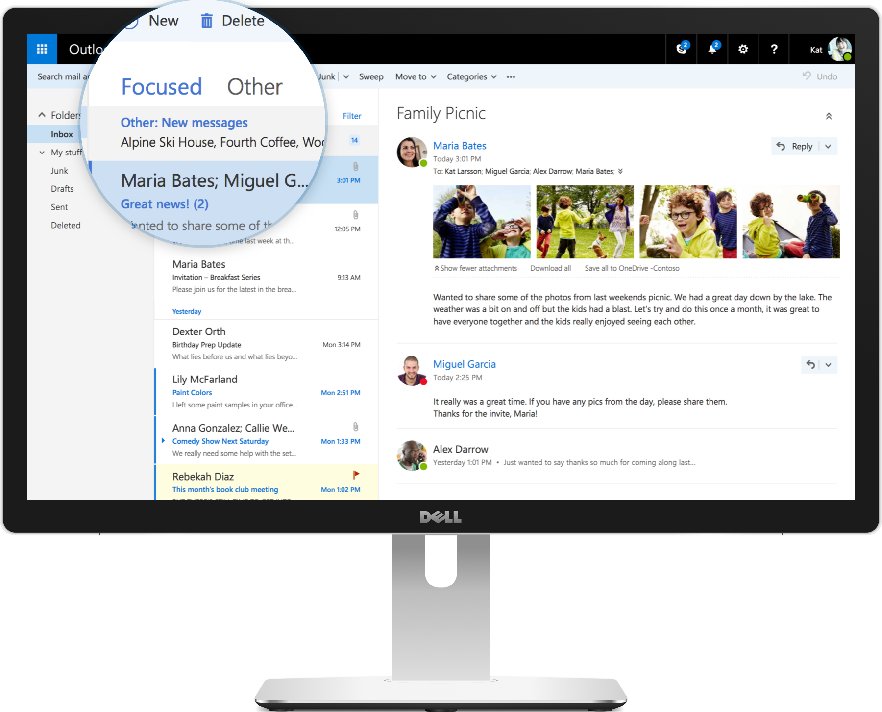 web page that shows outlook.com with focused