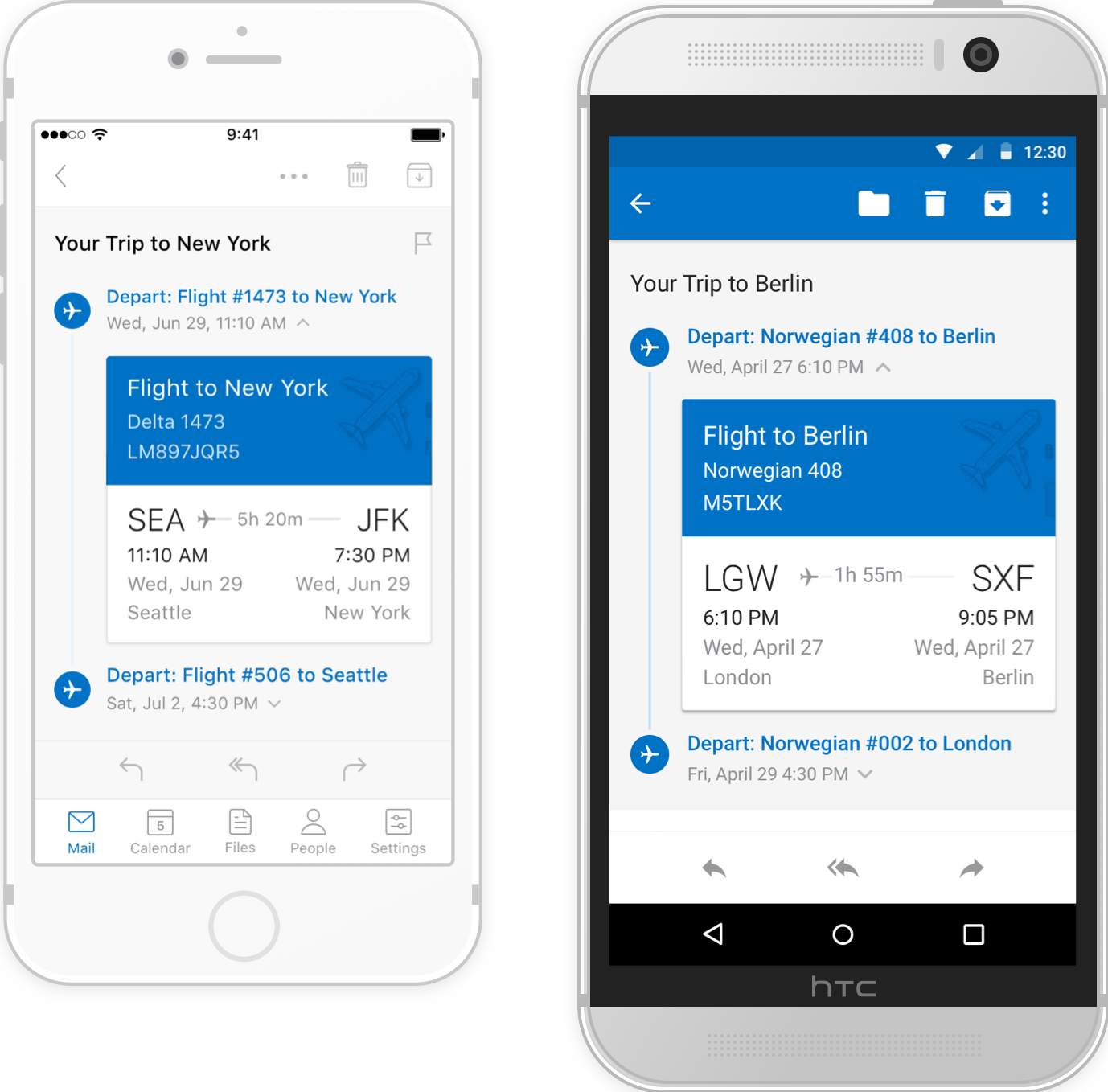 Phone with Outlook Mobile showing tailored Travel experiences